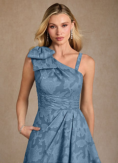 Azazie Easton Mother of the Bride Dresses Steel Blue Ball-Gown One Shoulder Floral Burnout Dress image4