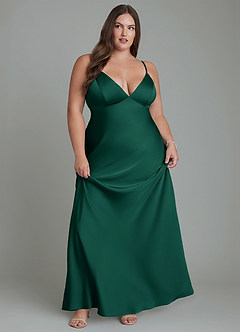 Azazie Stefania Bridesmaid Dresses Emerald A-Line Stretch Satin Dress image11