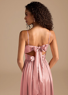 Azazie Zeya Bridesmaid Dresses Dusty Rose A-Line Pleated Metallic Satin Dress image4