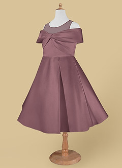 Azazie Shirin Blumenmädchenkleider A-Linie Schulterfrei Matte Satin Kleid Vintage Mauve image7