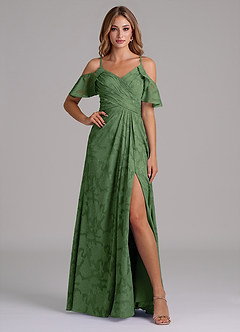 Azazie Dakota Abiti da Damigella Abito A-Line in Burnout Floreale a Spalla Scoperta Eucalipto image4