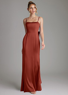 Azazie Zherra Robes de demoiselle d'honneur Robe Sirène en Satin extensible Arc Terracotta image4