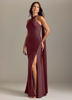 Azazie Kinsley Bridesmaid Dresses Sangria Mermaid Side Slit Stretch Satin Dress image3