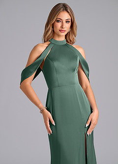 Azazie Bonny Jurken voor thuis passen Jurk van Stretch Satijn met Zeemeermin Off the Shoulder Eucalyptus image5