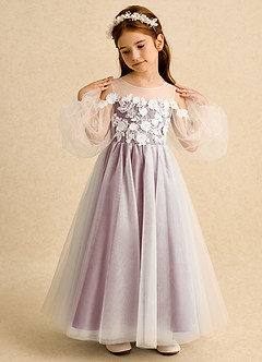 Azazie Zimi vestidos de niña de las flores Vestido de Rosa Polvorienta de Tul de Princesa con Escote de Corazón image3