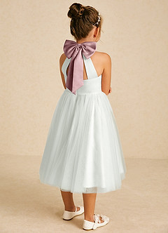 Azazie Dora Flower Girl Dresses Ivory Dusty Rose A-Line Bow Tulle Dress image1