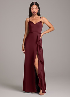 Azazie Naeem Bridesmaid Dresses Cabernet A-Line Stretch Satin Dress image4