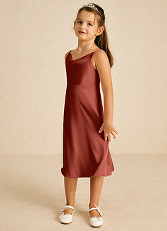 Azazie Zuzu Flower Girl Dresses Terracotta A-Line Spaghetti Strap Stretch Satin Dress image4