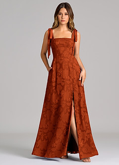 Azazie Debra Vestidos de madrinha de casamento Vestido Páprica de Esgotamento Floral de Linha A com com bolsos image1