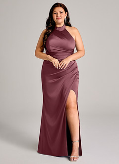 Azazie Jemma Bridesmaid Dresses Desert Rose Sheath Pleated Stretch Satin Dress image3