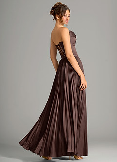 Azazie Saedra Bridesmaid Dresses Ganache A-Line Corset Stretch Satin Dress image2