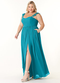 Azazie Metz Abiti da Damigella Abito A-Line in Chiffon Increspato con Scollo a Cuore Giada image9