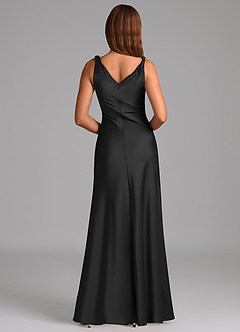 Azazie Nerine Bridesmaid Dresses Black A-Line Pleated Stretch Satin Dress image5