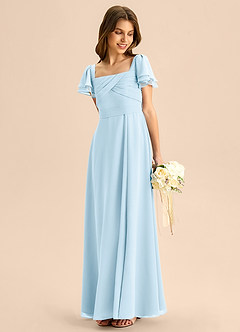 Azazie Azey Junior Vestido de Azul Cielo de Gasa de Corte en A con Volante image3