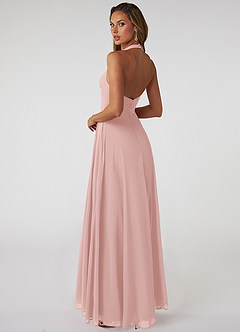 Azazie Tessie Bridesmaid Dresses Powder Pink A-Line V-Neck Pleated Chiffon Dress image2