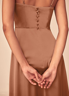 Azazie Dottie Bridesmaid Dresses Bronzer A-Line Stretch Satin Dress image7