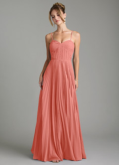 Azazie Teagan Abiti da Damigella Abito A-Line in Chiffon Scollo a Cuore Salmone Rosa image4