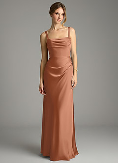 Azazie Alouette Bridesmaid Dresses Bronzer Mermaid Pleated Stretch Satin Dress image3