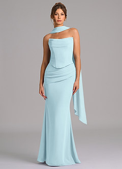 Azazie Sorrel Robes de demoiselle d'honneur Robe Sirène en Mousseline de soie Corset Bleu Nuage image4