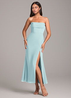 Azazie Saige Bridesmaid Dresses Sea Glass Sheath Off the Shoulder Chiffon Convertible Dress image6