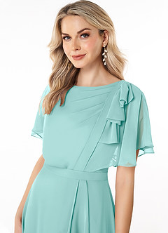 Azazie Aaliyah Modest Bridesmaid Dresses A-Line Scoop Pleated Chiffon Floor-Length Dress image5