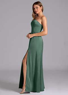 Azazie Trina Bridesmaid Dresses Eucalyptus A-Line One Shoulder Stretch Satin Dress image5