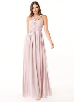 Azazie Dionne Robes de demoiselle d'honneur Robe Trapèze en Mousseline de soie Corset Rose Pâle image1