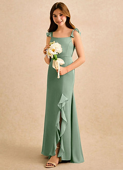 Azazie Novalie Girls Formal Flower Girl Dresses Matcha Mermaid Bow Stretch Satin Dress image2