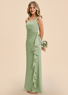 Azazie Adrienne Junior Robe Fourreau en Satin extensible Plissé Vert Sauge image5