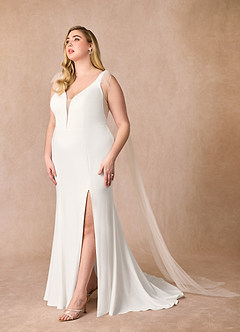Azazie Sharen Robes de mariée Robe Sirène en Crêpe Élastique Blanc De Diamant image10