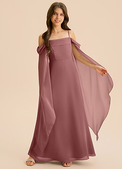 Azazie Moana Junior Linia A Pofałdowany Szyfon Długość podłogi Młodsza druhna Sukienka image6