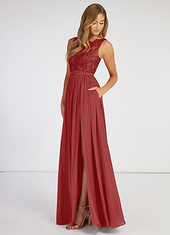 Elly Rust A-Line Lace Scoop Neck Chiffon Dress image5