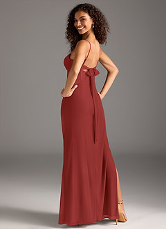 Azazie Mai Bridesmaid Dresses Rust Sheath Pleated Mesh Dress image2