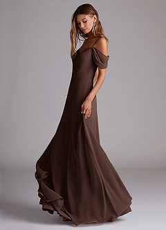 Azazie Marley Brautjungfernkleider Wandelbar A-Linie Schulterfrei Chiffon Kleid Ganache image3