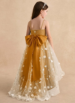 Azazie Celia Flower Girl Dresses Butterscotch A-Line Spaghetti Strap Tulle Dress image2