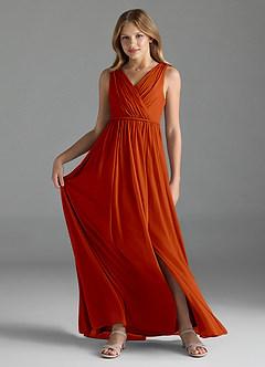 Azazie Tanicia Junior Dusty Rose A-Line Mesh Dress image1