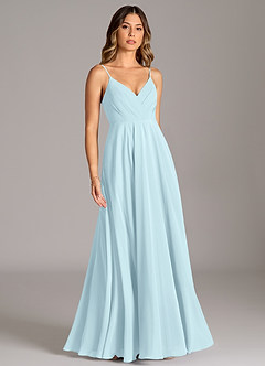 Azazie Amani Robes de demoiselle d'honneur Robe Trapèze en Mousseline de soie Plissé Bleu Nuage image5