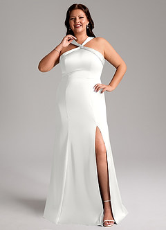 Azazie Rue Bridesmaid Dresses White Mermaid Pleated Stretch Satin Dress image8