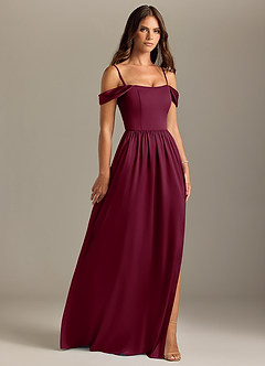 Azazie Calianna Bridesmaid Dresses Mulberry A-Line Off the Shoulder Stretch Satin Convertible Dress image7