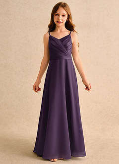 Azazie Umina Girls Formal Flower Girl Dresses Plum A-Line Pleated Matte Satin Dress image6