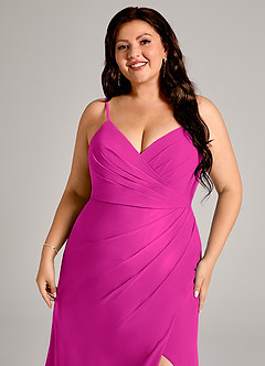 Azazie Maci Bridesmaid Dresses Fuchsia Sheath Pleated Chiffon Dress image12