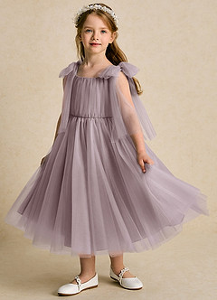 Azazie Dori Flower Girl Dresses Dusk A-Line Ruched Tulle Dress image5