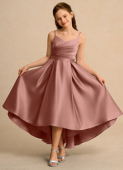 Azazie Sweets Girl Blumenmädchenkleider A-Linie Plissee Matte Satin Kleid Zedernrose image4