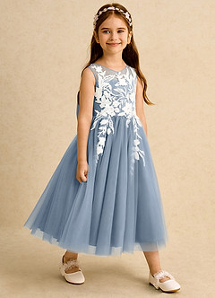 Azazie Sundae Flower Girl Dresses Dusty Blue Ball-Gown Lace Dress image4