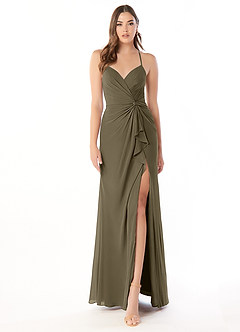 Azazie Aribella Bridesmaid Dresses Willow Green Sheath Ruched Chiffon Dress image1