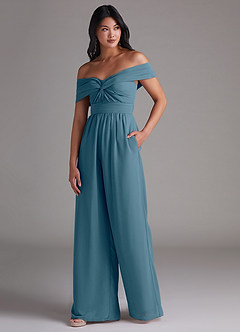 Azazie Lamara Brautjungfernkleider Wandelbar Schulterfrei Chiffon Overall/Jumpsuit Bermudablau image4
