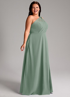 Azazie Phaedra Jurken voor bruidsmeisjes Jurk van Chiffon met A-Lijn One-Shoulder Zilveren Salie image11