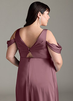 Azazie Rhea Vestidos de prueba en casa Vestido Línea A Off The Shoulder Plisado Hasta el suelo Satén Elástico image12