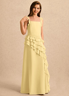 Azazie Lila Girls Formal Flower Girl Dresses Butter A-Line Ruched Chiffon Dress image4