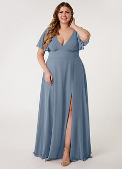 Azazie Kimber Bridesmaid Dresses Twilight A-Line Flounce Sleeve Chiffon Dress image6